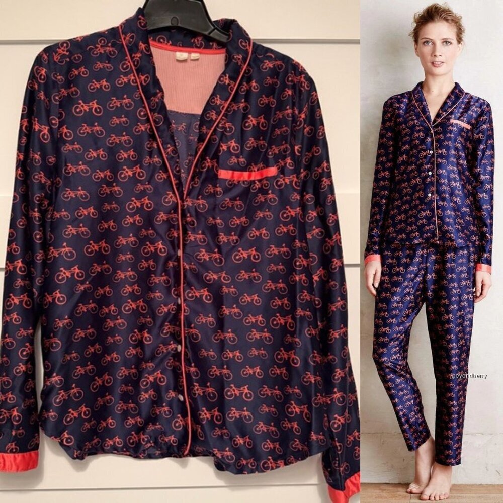 Anthropologie E by Eloise Bicycle Pajama Top Size Large 23121